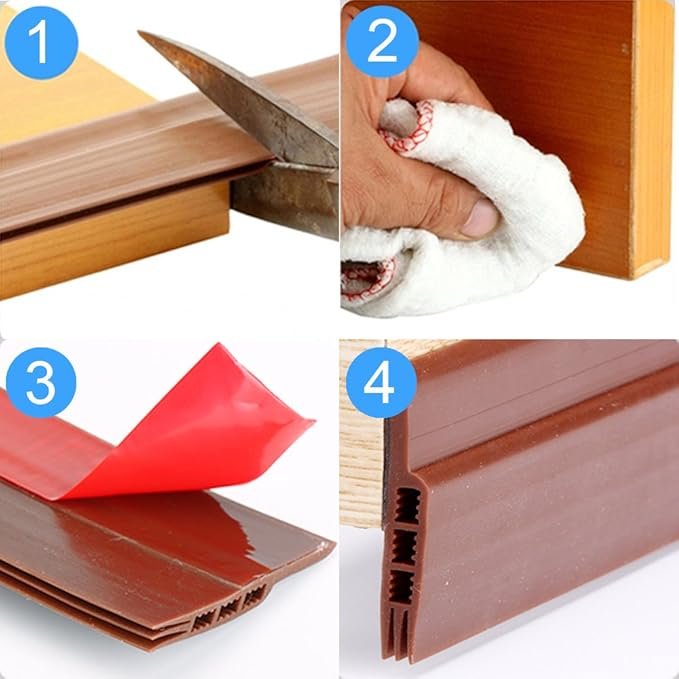 Brown Colour 39 Inch Silicone Door Gaurd Self Adhesive Door Gap Filler Rubber Bottom Sealing Strip Guard Protector from Cockroach Insect Bugs Air And Dust