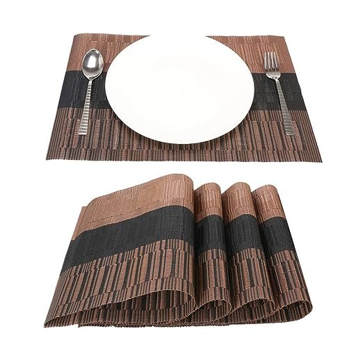 Brown Black Placemats for Dining Table, Washable Heat-Resistant Table ...